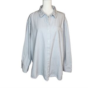 Able Haris Button Down Oversized Shirt Blue and White Stripe Size Large